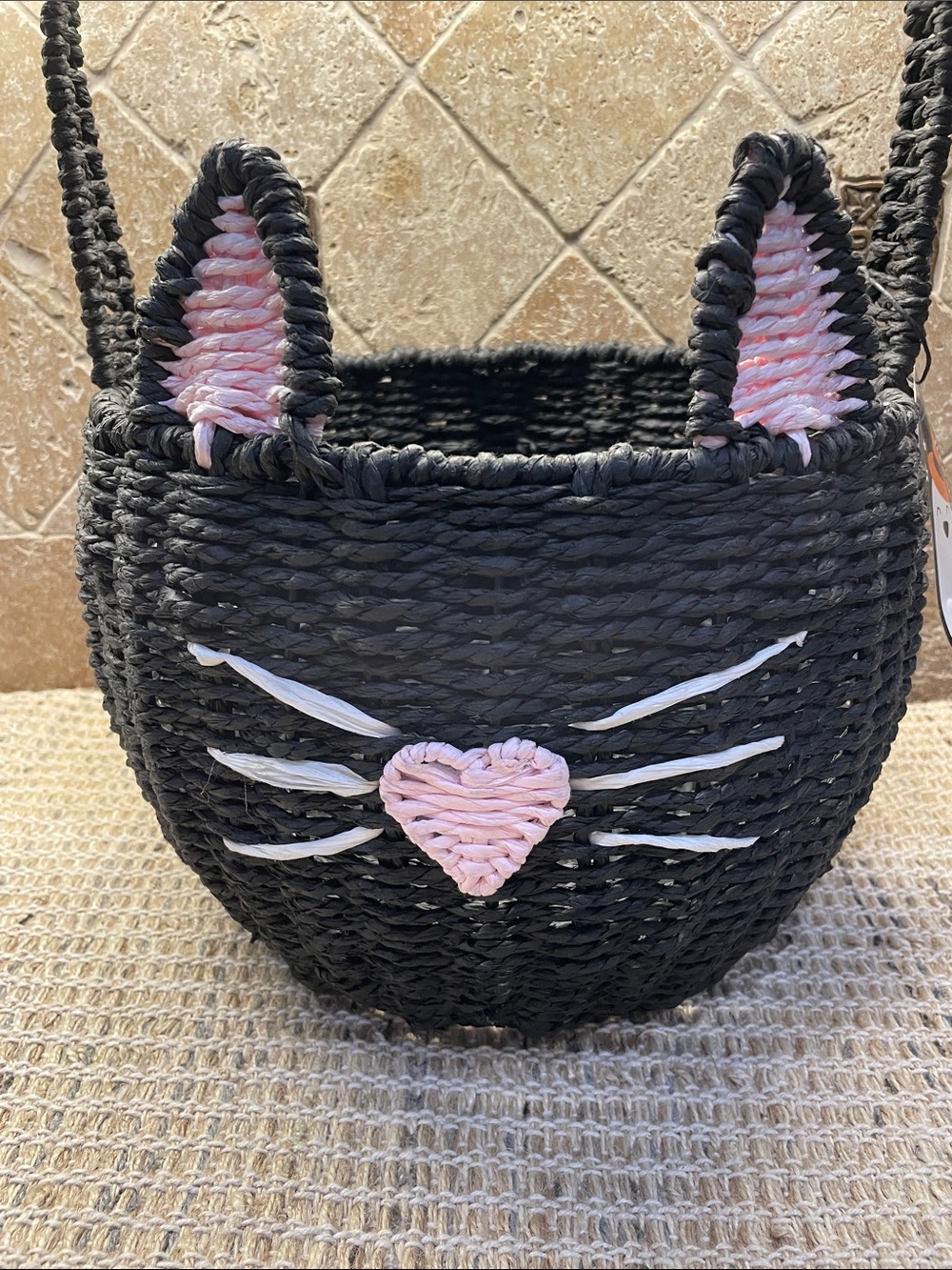 Black Cat Woven Basket with Pink Accents - Picture 2 of 11